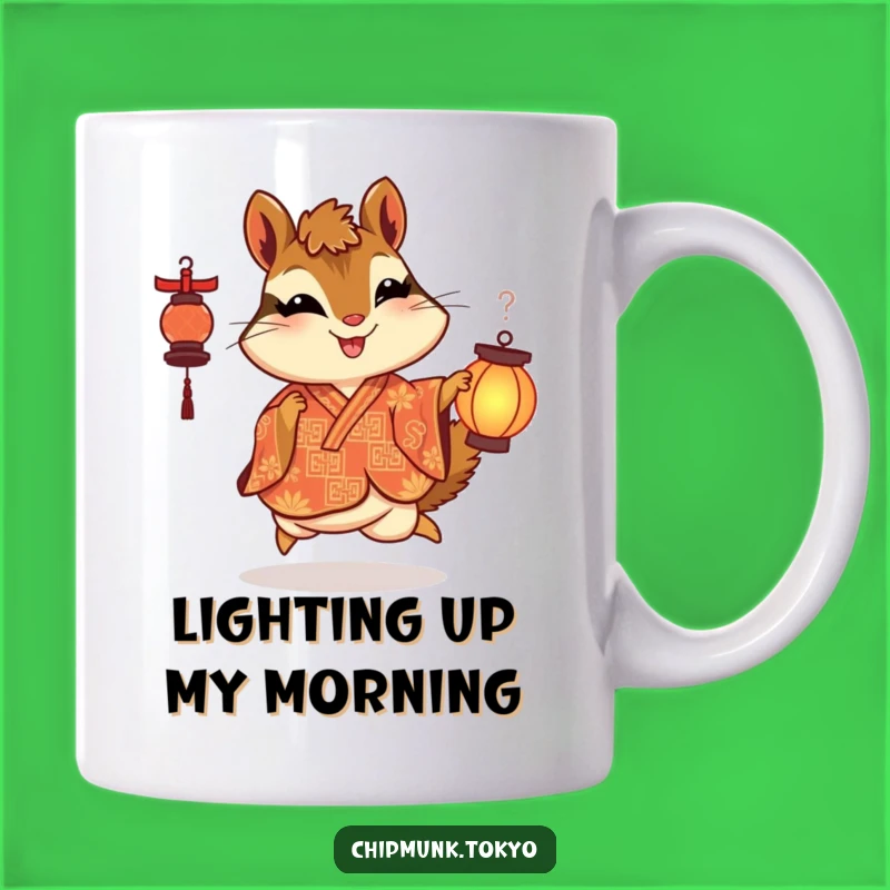 Funny Lantern Chipmunk Mug: Skipping Delight, Ornate Kimono, Perfect Funny Gift