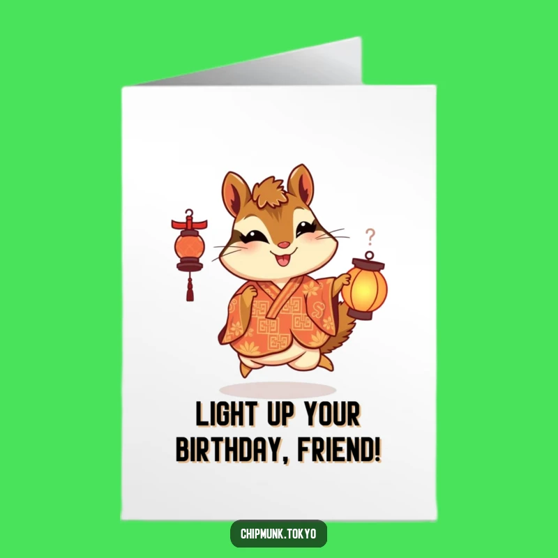 Free Printable Birthday Card: Delightful Chipmunk Lantern Skip, Joyful Downloadable Greeting