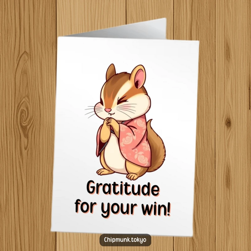 Funny Free Printable Congratulations Card: Chipmunk in kimono bowing gracefully, paws clasped, a sophisticated downloadable message.